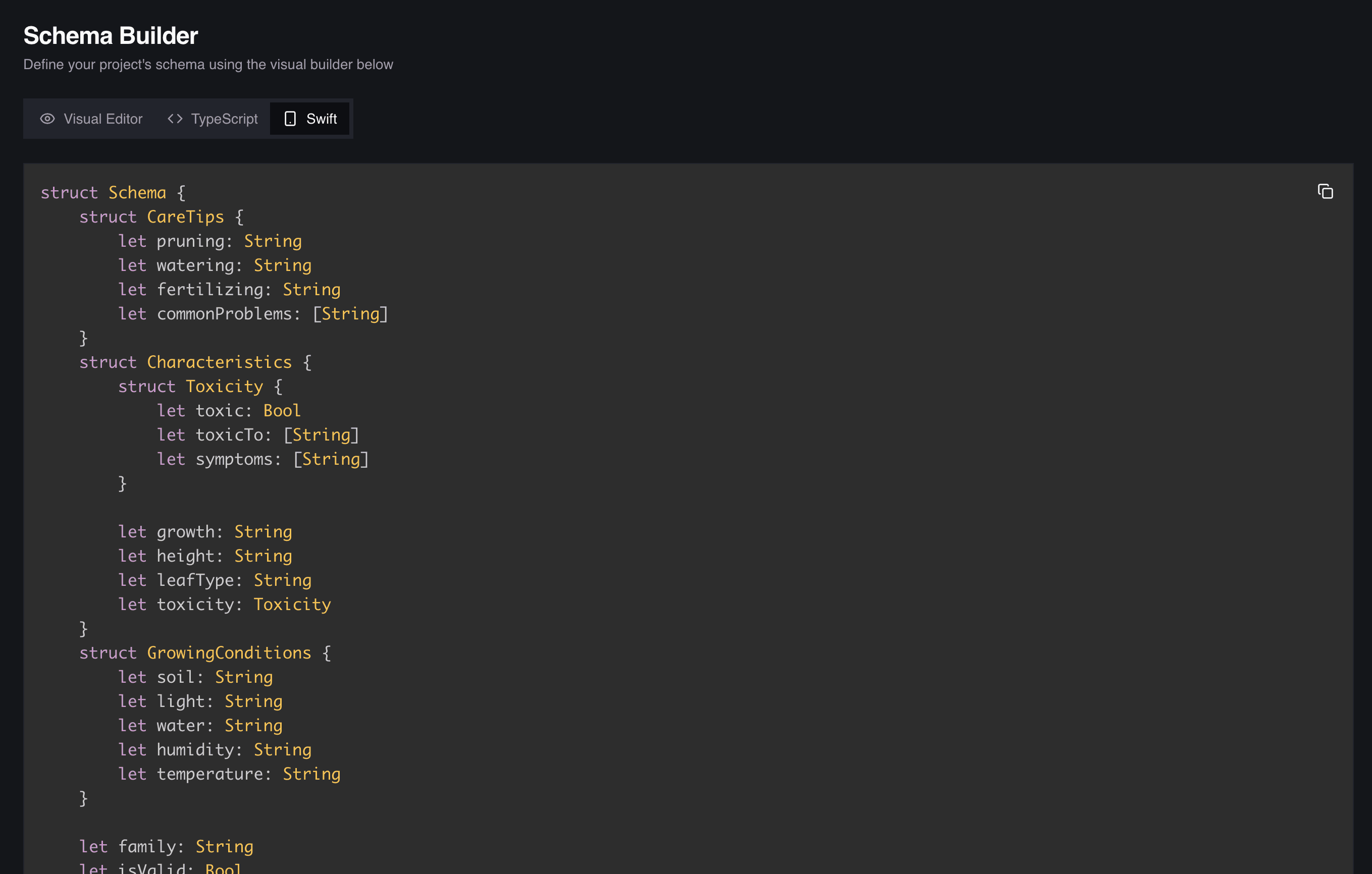 Schema Builder Code Views