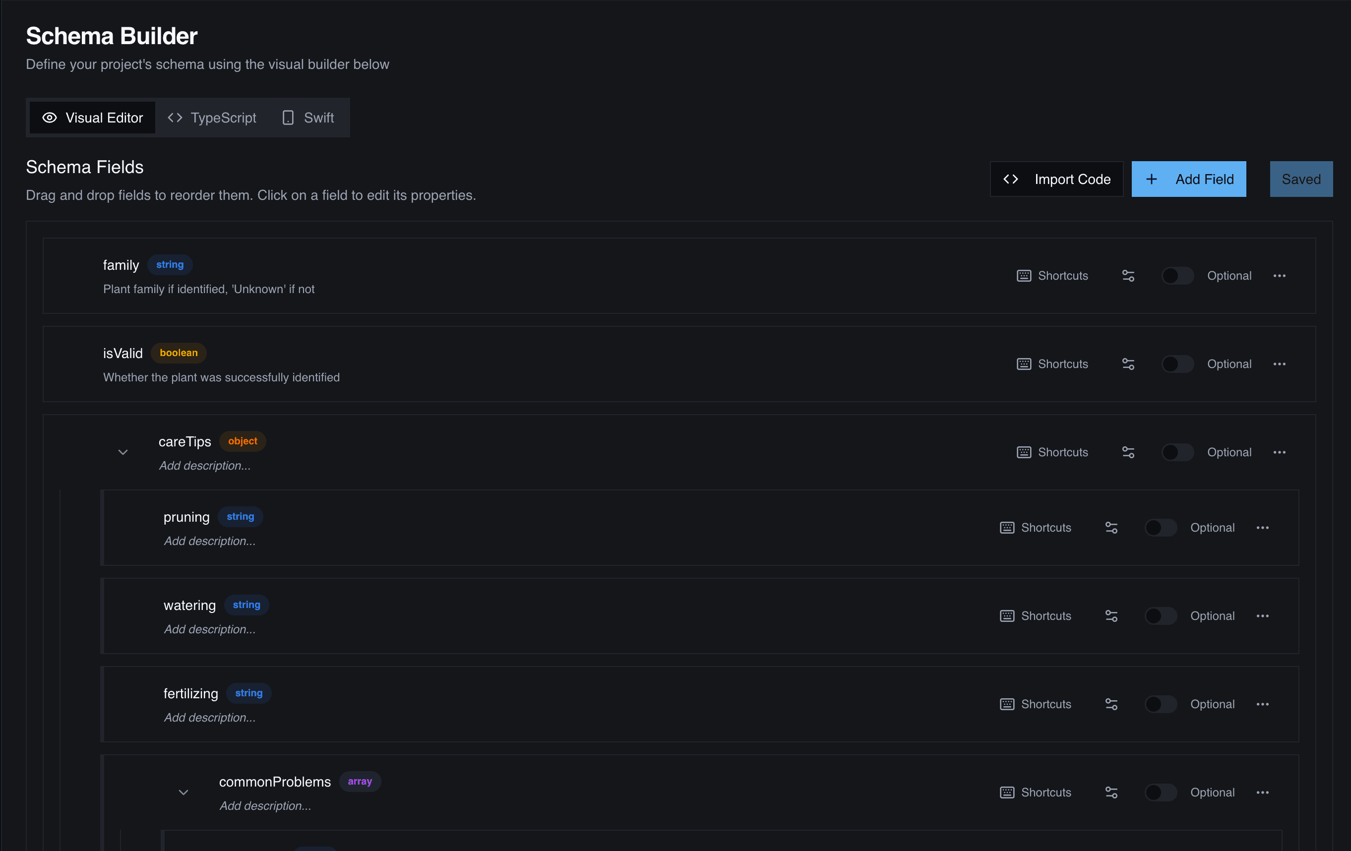 Schema Builder Visual Editor