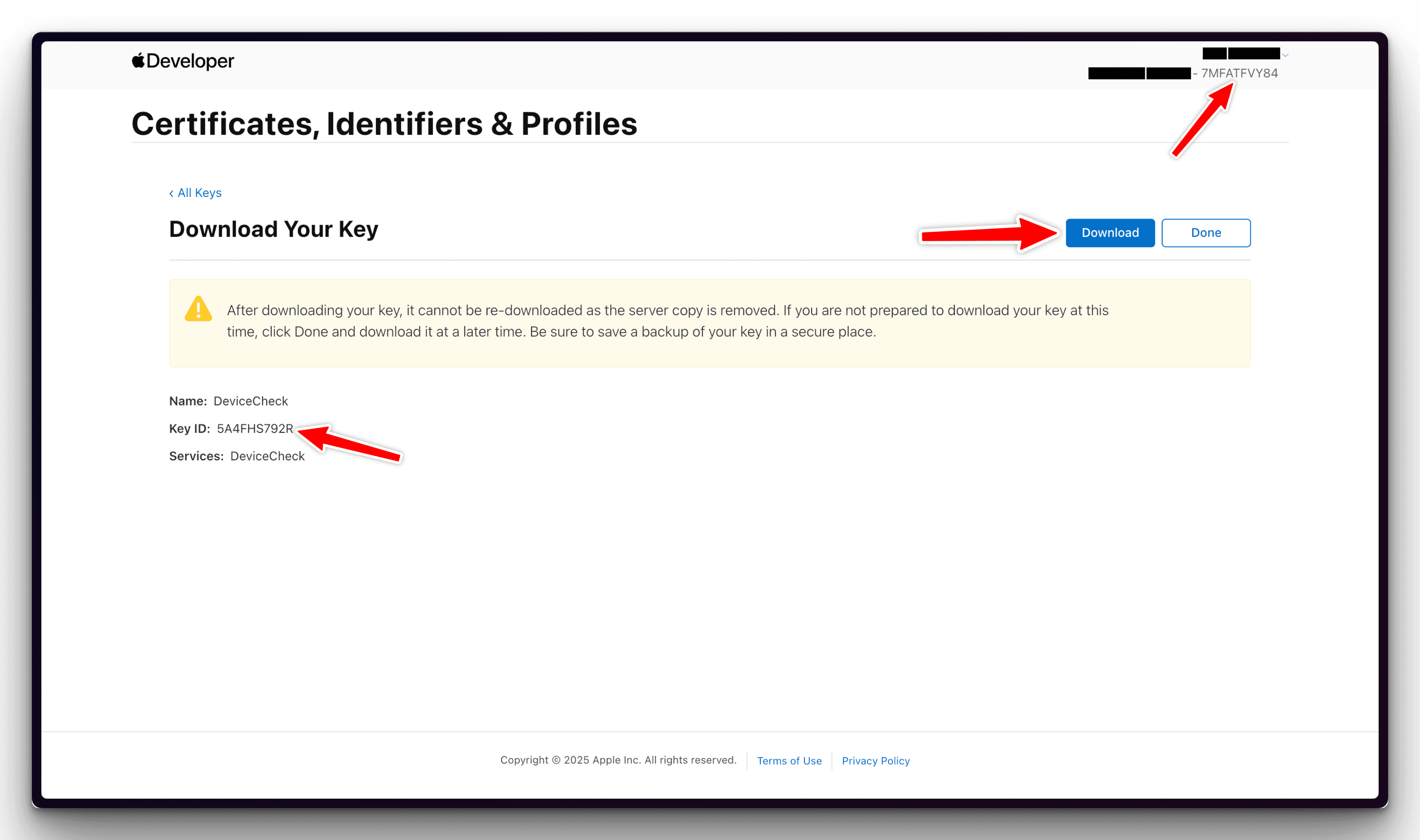 Apple Developer Account Certificates page